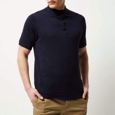 Navy knitted polo jumper